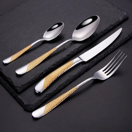 Luxurious Gold-Plated Stainless Steel Flatware Collection - Available in 8 to 24 Piece Sets for Elegant Dining Experiences