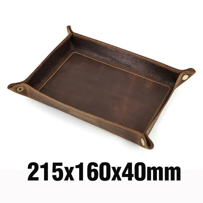 Elegant Cowhide Leather Organizer Tray for Keys, Wallets, and Coins: A Stylish Storage Solution