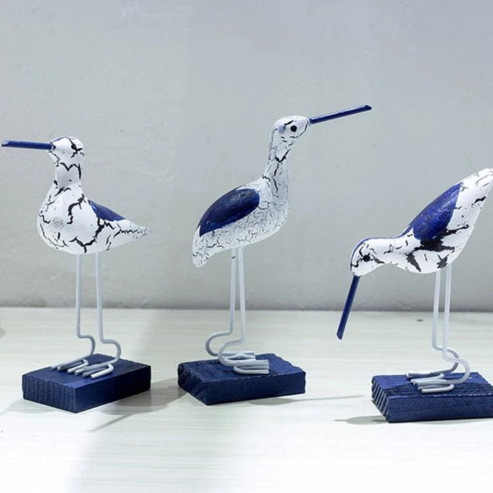 Set of Three Exquisite Wooden Seagulls for Nautical Home Decoration