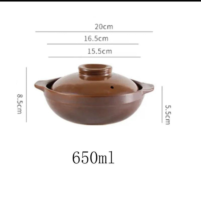 Artisan Earthenware Casserole Pot with Ergonomic Handle - Choose Between 650ml & 900ml for Rice, Noodles, Porridge, and Soups