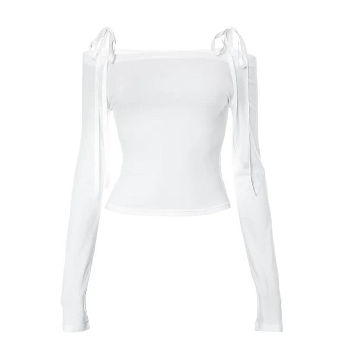 Elegant Off-Shoulder Bow-Detail Crop Top for Trendy Fall Fashion