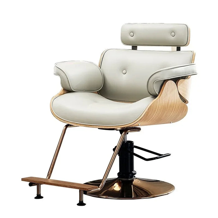 Elegant Walnut Leather Ergonomic Swivel Salon Chair