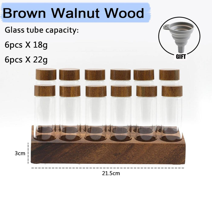 Elegant Coffee Bean Display Organizer with Glass Tubes and Walnut Base