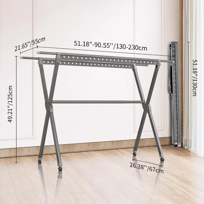 Versatile Aluminum Drying Rack with Adjustable Rods and Windproof Features