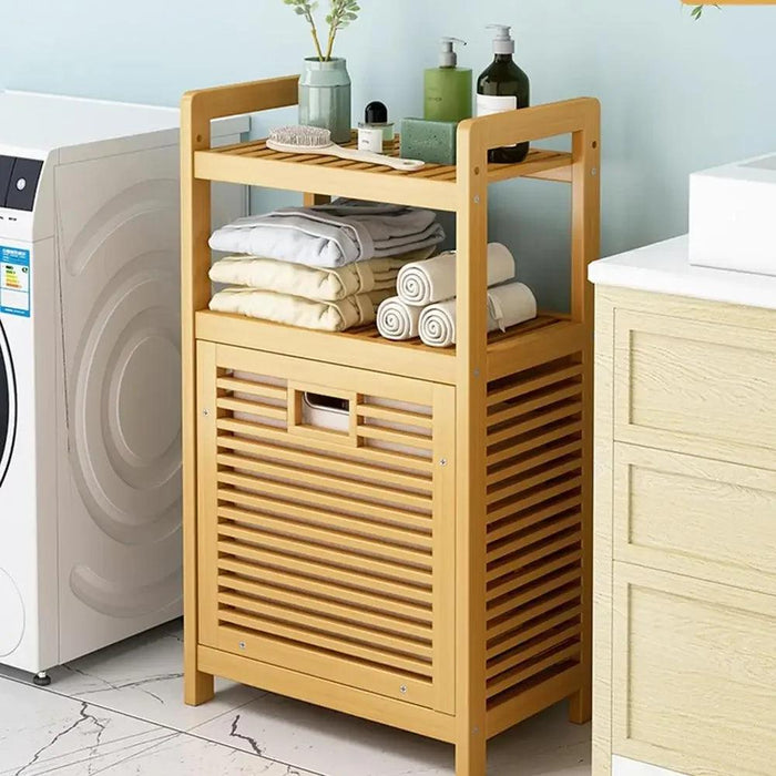 Chic Wooden Vine Laundry Basket with Shelf - Spacious Storage Solution for Your Bathroom