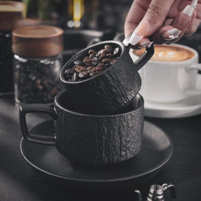 Japanese Rock Texture Porcelain Coffee Cup and Plate Collection - Enhance Your Drinking Experience