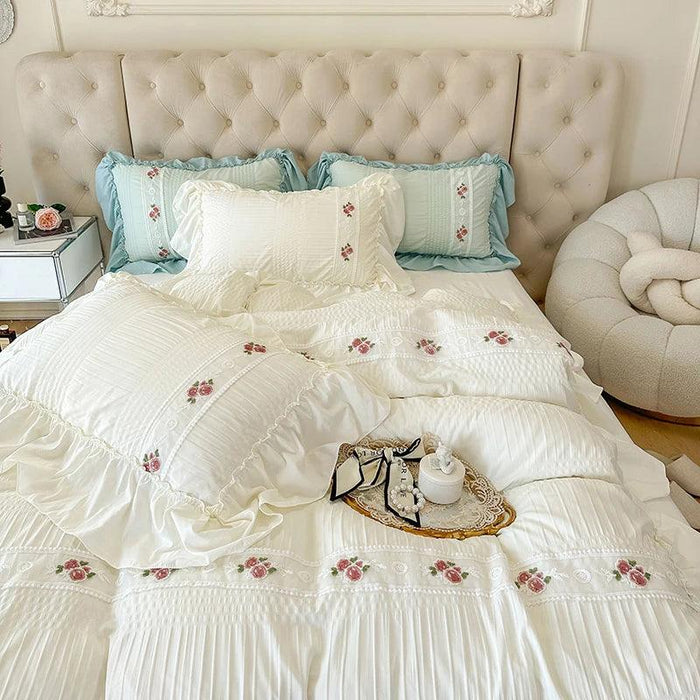 Elegant Seersucker Lace Ruffle Bedding Set