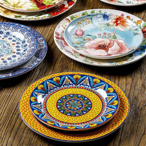 Vibrant Underglaze Ceramic Dinner Plates for Steak, Pasta, and Salad - Stylish Dishware for Your Kitchen