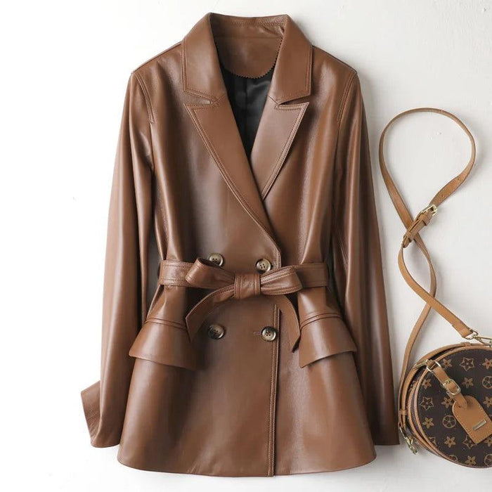 Elegant MIDI Cut Genuine Leather Jacket for Women - Flattering and Timeless Design