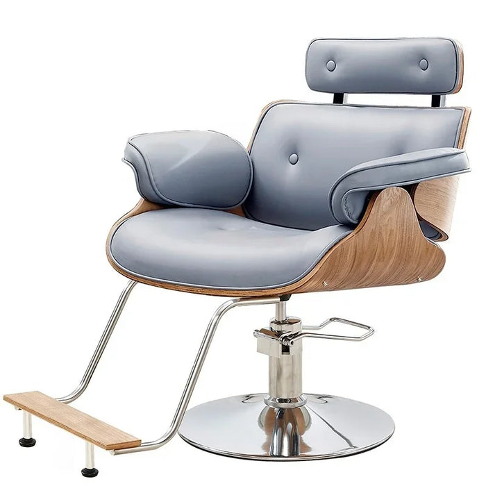 Elegant Walnut Leather Ergonomic Swivel Salon Chair