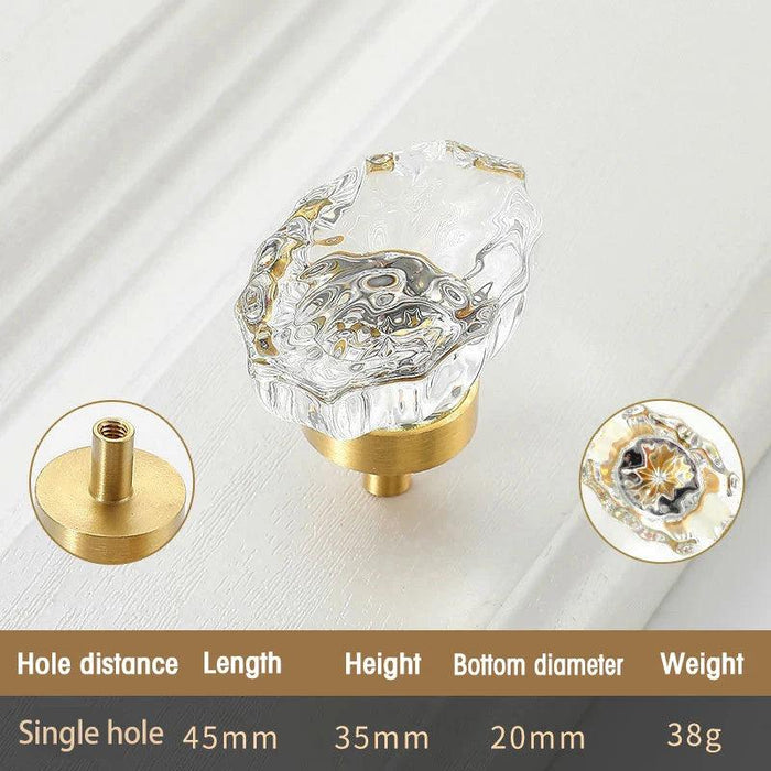 Chic Gold-Base Crystal Glass Knobs for Stylish Kitchen Cabinets and Furniture