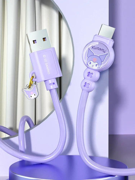 Sanrio Hello Kitty Kuromi Type C Fast Charging Cable - Cinnamoroll Design for iPhone, Huawei, Xiaomi - 100mm Length - TPE + PVC Material - Perfect Gift Boxed