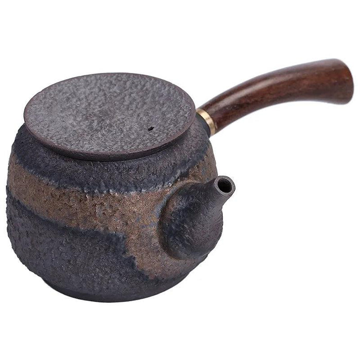 Elegant Blackwood-Handled Iron Glazed Japanese Kung Fu Teapot