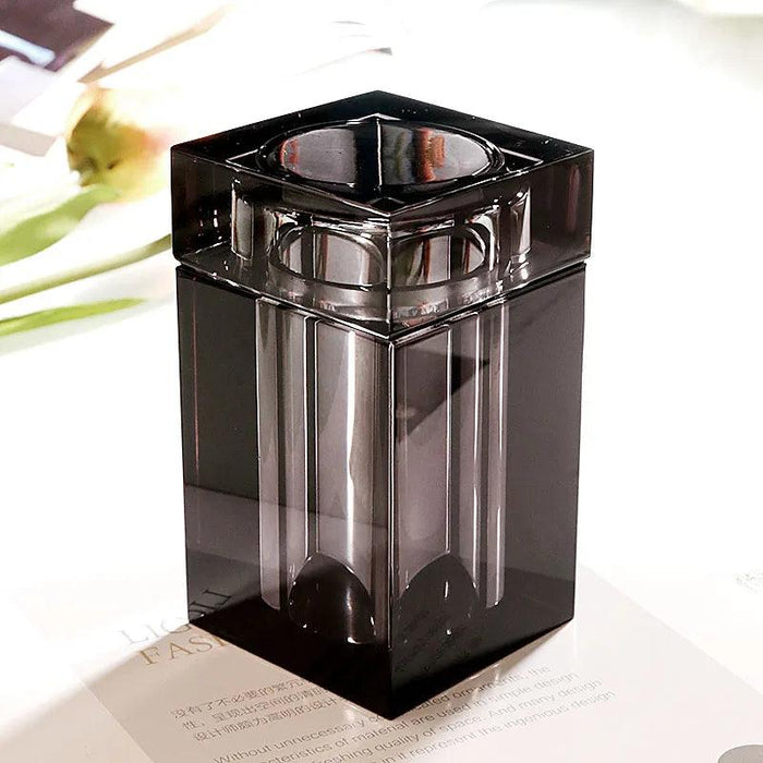 Elegant Amber Glass Toothpick and Swab Organizer - Luxurious Square Storage Jar for Home Decor