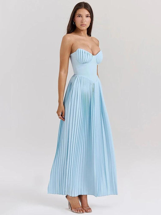 Glamorous Off-Shoulder High Waist Pleated Maxi Dress - Backless Bodycon Long Gown for Women