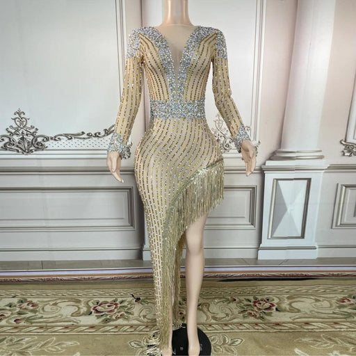 Glamorous Golden Diamond Tassel Evening Gown for Unforgettable Nights in Dubai and Saudi Arabia