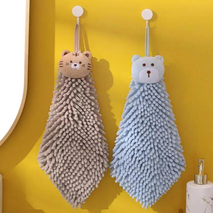 Chenille Animal Hand Towel Duo - Luxurious Absorbency and Quick-Dry Design