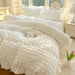 Luxe Korean Princess Lace Ruffle Bedding Ensemble with Duvet Cover, Bed Sheet, Skirt, and Pillowcases