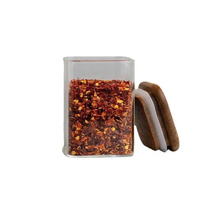 Elegant Acacia Wood and Glass Spice Jars Set - 4 Pcs for Kitchen Organization