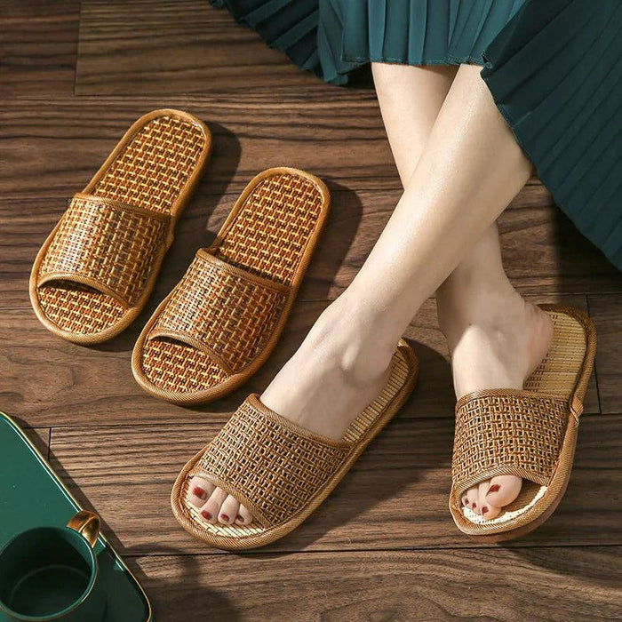 Unisex Comfortable Bamboo Woven Sandals - Non-Slip Rattan Grass Slippers for Spring and Summer