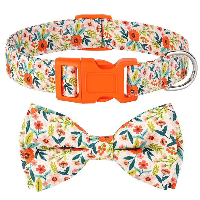 Floral Patterned Adjustable Dog Collar with Bowknot - Padded Nylon for All Breeds