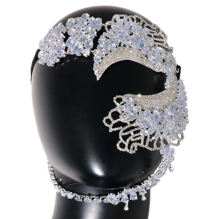 Zircon Crystal Geometric Rhinestone Elegance Masquerade Mask - Exquisite Women's Evening Accessory