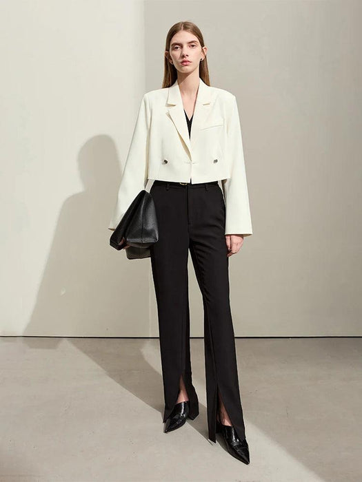 Sophisticated Spring Short Blazer with Structured Shoulder Pads - Chic Professional Outerwear