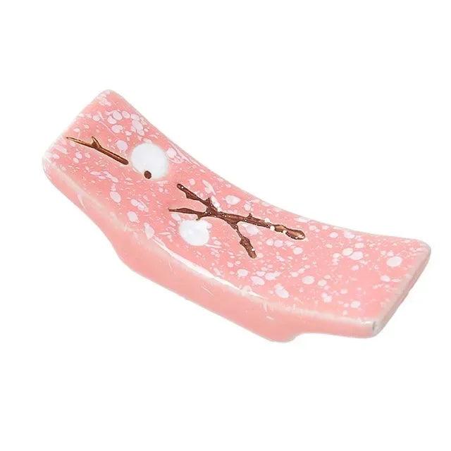 Elegant Japanese Plum Blossom Ceramic Chopstick Rest for Stylish Dining