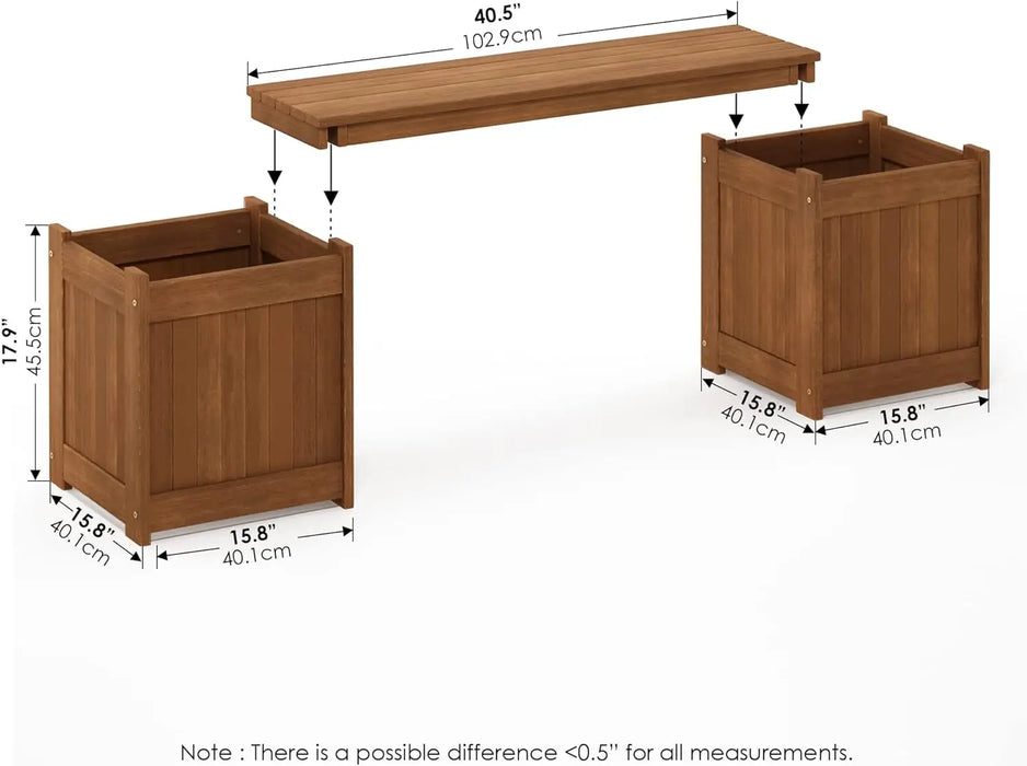 Tioman Hardwood Outdoor Planting and Seating Solution - Elegant Garden Flower Box with Bench