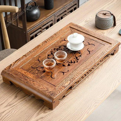 Luxurious Rosewood Tea Serving Tray with Convenient Storage Drawer - Stylish Wooden Table for Home Use