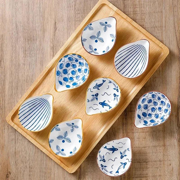 Set of 4 Charming Blue and White Porcelain Dipping Bowls for Sauces and Snacks