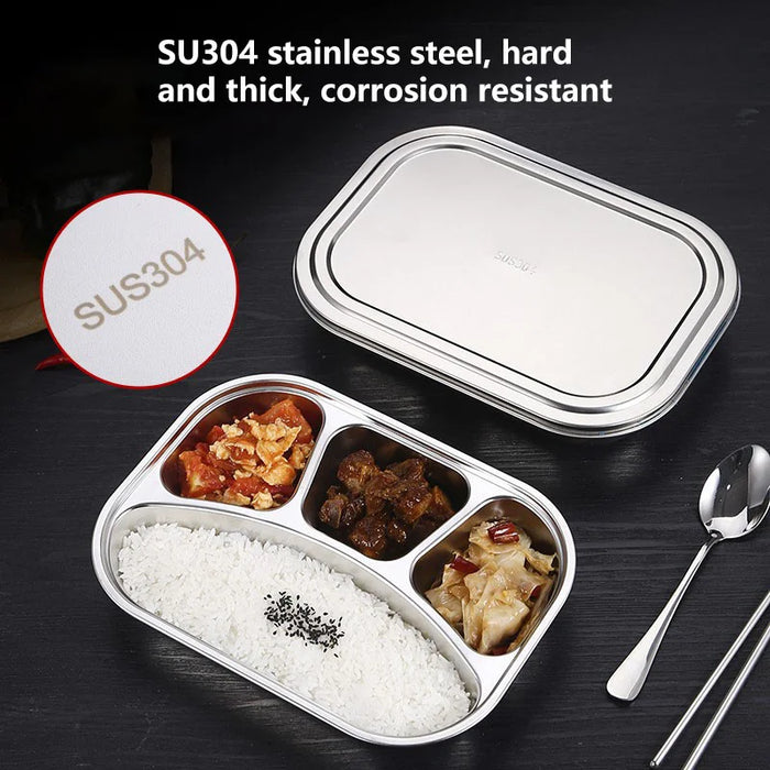 Stainless Steel Lunch Plate Set with Partitioned Compartments