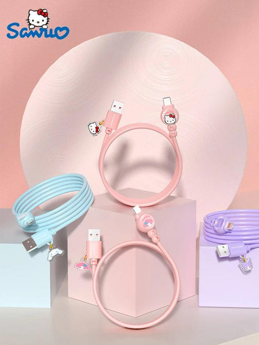 Sanrio Hello Kitty Kuromi Type C Fast Charging Cable - Cinnamoroll Design for iPhone, Huawei, Xiaomi - 100mm Length - TPE + PVC Material - Perfect Gift Boxed