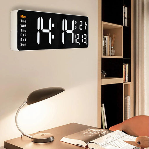 Large LED Digital Wall Clock with Calendar, Dual Alarms, and Temperature Display for Bedroom and Living Room