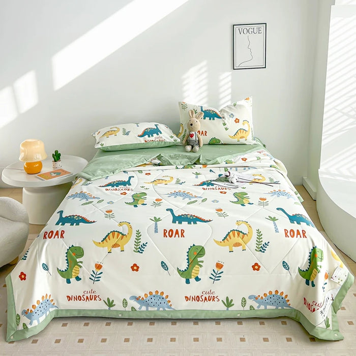 Dinosaur Delight Summer Quilt for Kids - Fun Floral Patterns for Boys' Room Decor