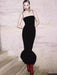 Sleek Black Spaghetti Strap Fishtail Evening Dress - High Waist Glamour for Women