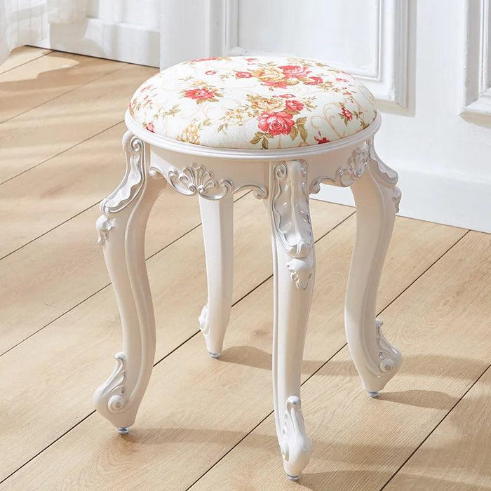 Elegant Silver White Leather Vanity Stool with European Flair