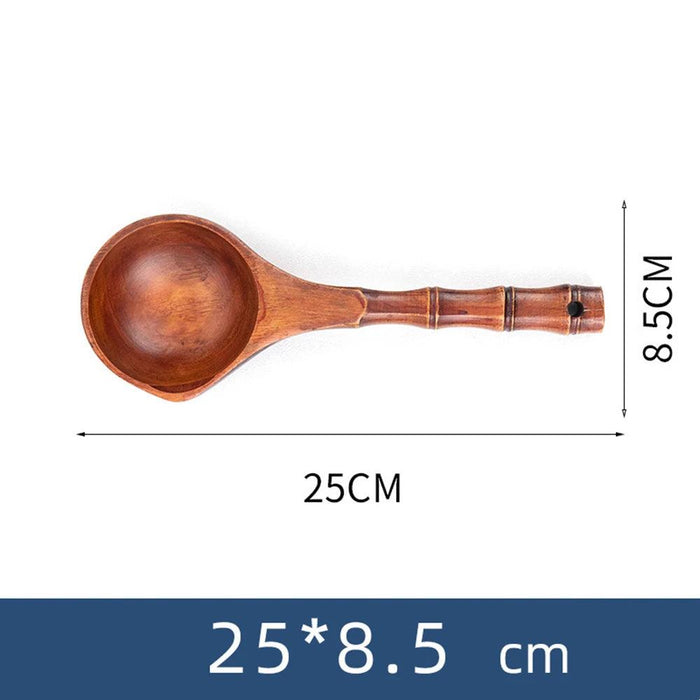 Chic Chestnut Wood Extended Handle Soup Ladle - Sophisticated Cooking Spoon for Your Culinary Space