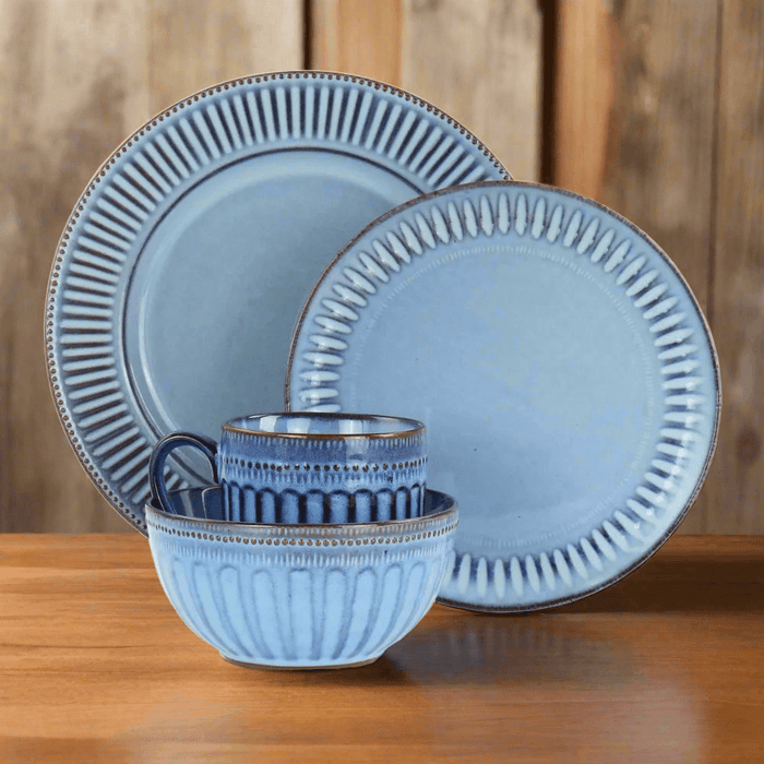 Blue Haze 16-Piece Stoneware Dinnerware Set with Unique Artistry - Reactive Glaze Finish & Varied Coloring