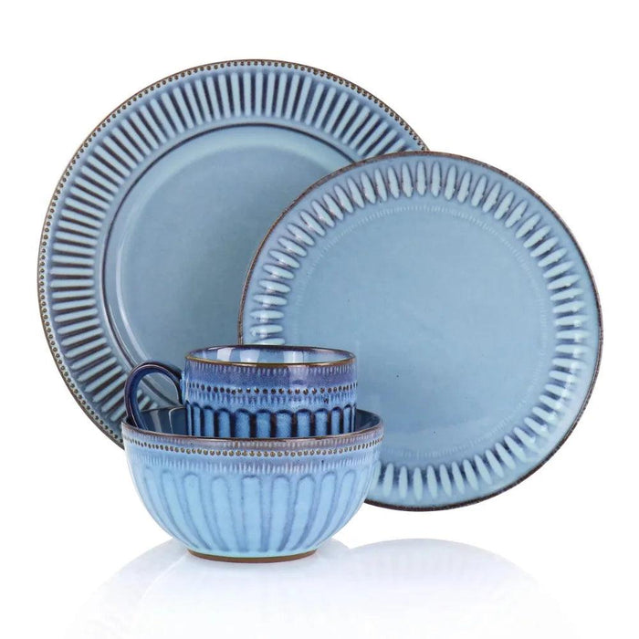 Blue Haze 16-Piece Stoneware Dinnerware Set with Unique Artistry - Reactive Glaze Finish & Varied Coloring