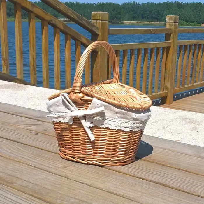 Oversized Handcrafted Wicker Picnic Basket with Dual Access Lids - Elegant Storage Solution