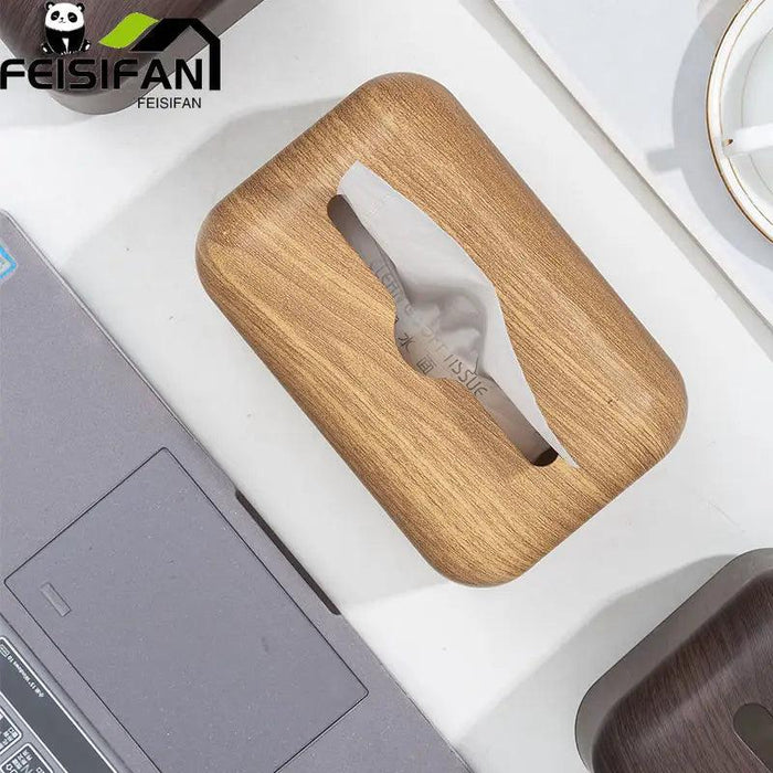 Elegant Walnut Tissue Holder for Modern Workspace Chic