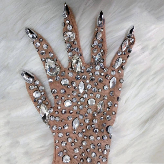 Sparkling Rhinestone Performance Gloves - Illuminate Your Stage Presence and Nightlife Style