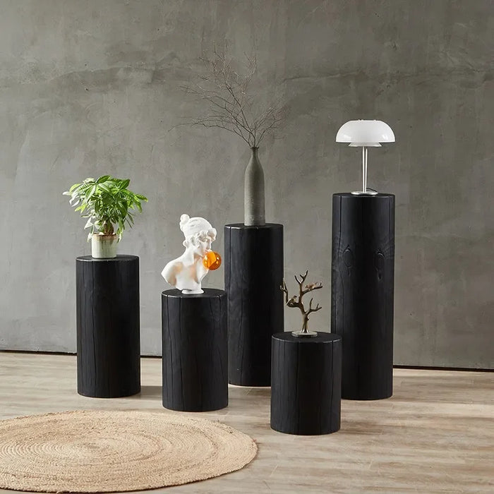 Nordic-Inspired Black Round Wooden Coffee Table: Stylish Side Table for Modern Living Spaces