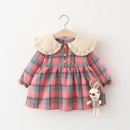 Festive Plaid Christmas Dress for Girls 9 Months to 3 Years with Cute Rabbit Accents