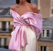 Elegant Pink Satin Off-Shoulder Crop Top with Bow and Lace-Up Accents for Women