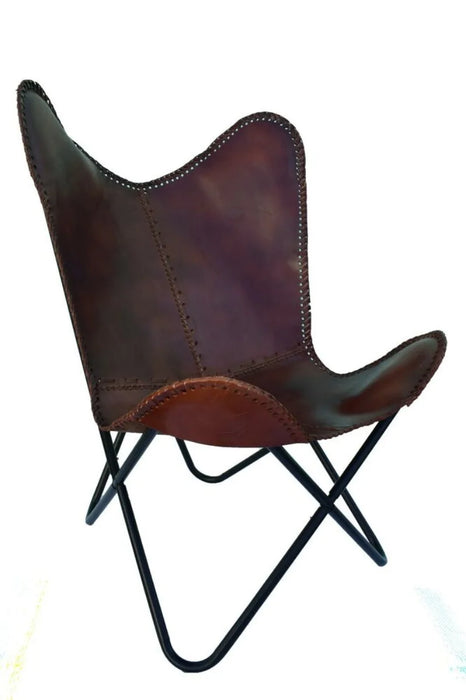 Vintage Brown Leather Butterfly Chair: Elegant Sleeper Lounge for Stylish Home and Outdoor Relaxation