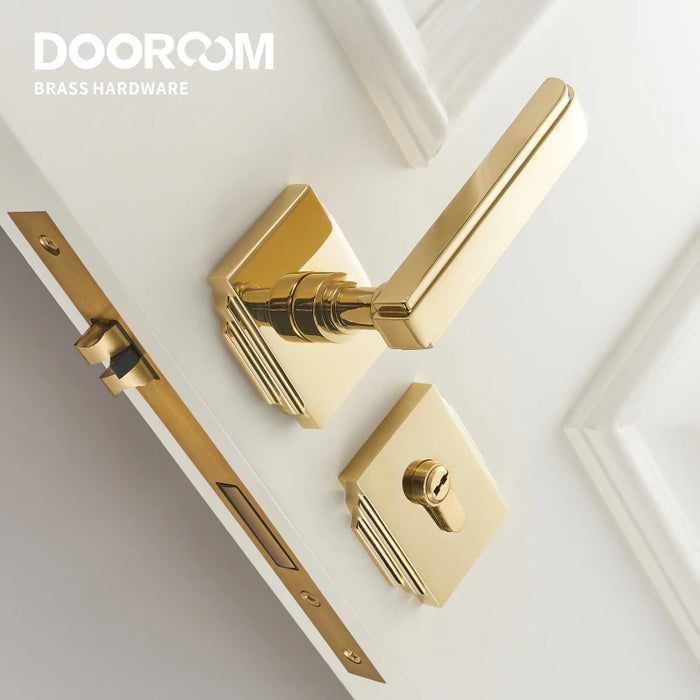 Luxurious PVD Gold and Chrome Double Lever Door Handle Set for Bedrooms and Bathrooms