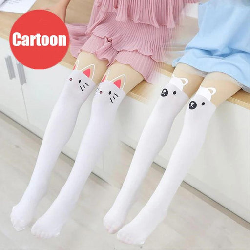 Adorable Kawaii Bear Print Tights for Kids - Cozy Pantyhose with Whimsical Knee Designs