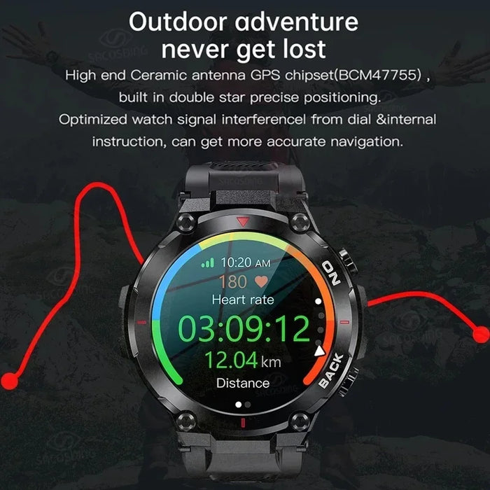 Waterproof GPS Smartwatch with Tracking for Men - Long Battery Life